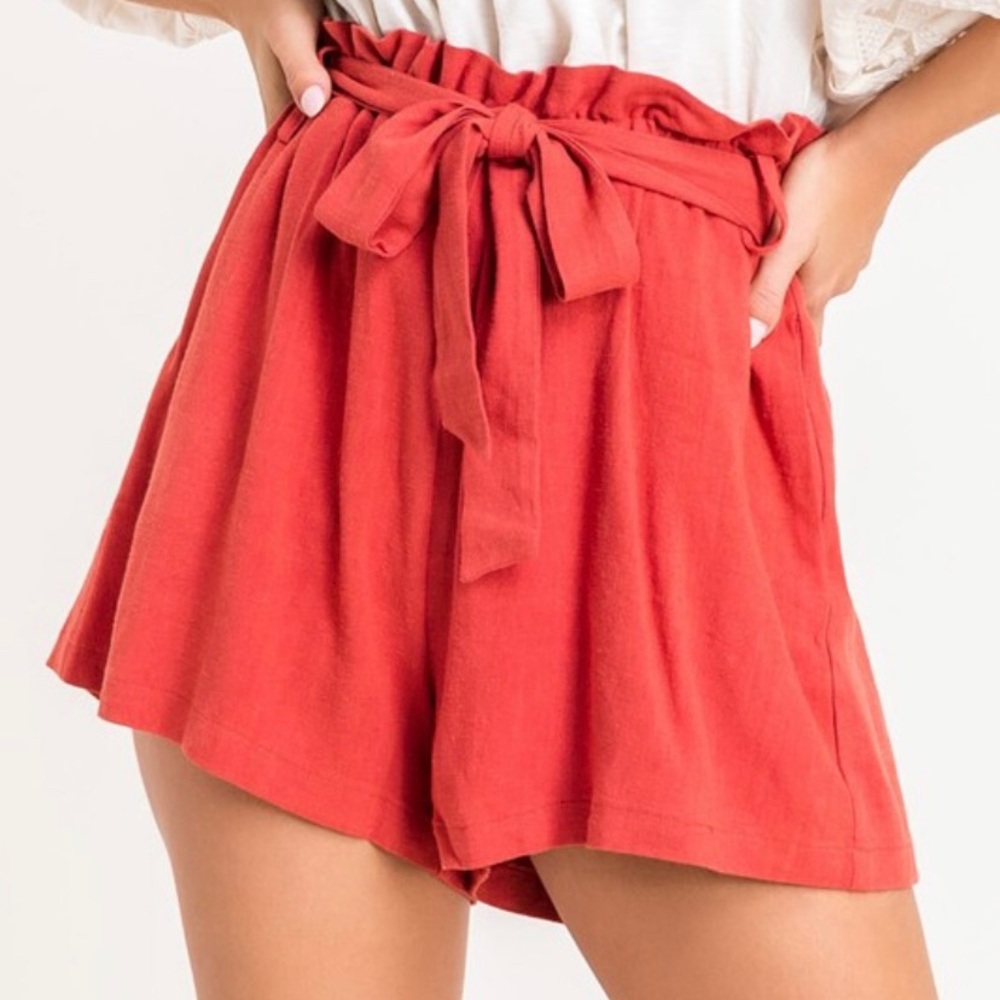 NWT Lush Red Linen Paperbag Shorts
